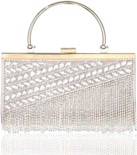 Miniatura 2 de Yokawe Bolso de mano con cristales brillantes para mujer bolso de noche con borla de diamantes de imitación para bodas fiestas bailes cócteles