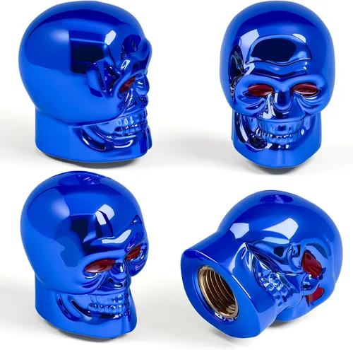 Miniatura 41 de 4 tapones de válvula de neumático estilo calavera, con anillo de goma O, cubiertas universales de vástago de válvula de neumático de núcleo de cobre