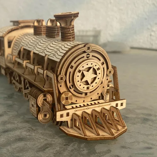 Miniatura 7 de Express Train - Kit de modelo de rompecabezas de madera 3D de bricolaje - Kit de manualidades de rompecabezas de madera cortado con láser, juguete