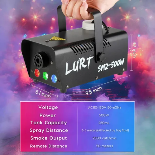 Miniatura 5 de Máquina de niebla LURT con control automático de humo, luz LED de 500 W, mini, control remoto inalámbrico, modo portátil para fiestas al aire libre