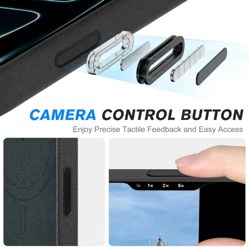 Miniatura 4 de SHIELDON Funda de cuero genuino para iPhone 17 de 6.3 pulgadas 2025 Compatible con Magsafe, botón de cámara actualizado, carga inalámbrica Negro
