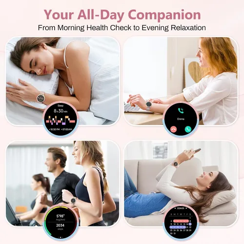 Miniatura 8 de Reloj inteligente para mujer, compatible con iPhone y Android, ritmo cardíaco SPO₂ y seguimiento de la salud de la mujer, más de 100 modos