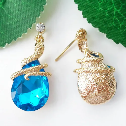 Miniatura 20 de Navachi Pendientes colgantes de gota de serpiente con forma de pera multicolor de cristal chapado en oro de 18 quilates