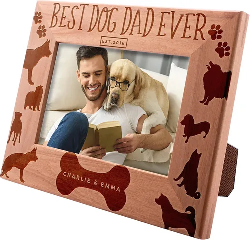 Miniatura 5 de Marco de fotos personalizado Best Dog Dad Ever, 5 x 7 pulgadas, marco grabado personalizado con nombre y año, regalos para el padre del perro