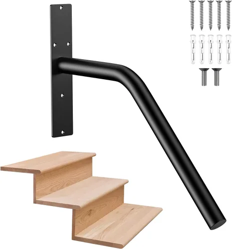 Miniatura 11 de Munzong - Paquete de 2 pasamanos de escalera de 16 pulgadas para escalones de 1 a 3 escalones, barandilla de acero inoxidable negra para escaleras