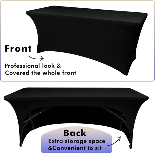Miniatura 5 de Nasitos Paquete de 2 Manteles Ajustados de Spandex Negro para Mesas de 4 Pies - Cubierta para Mesa Plegable con Respaldo Abierto, Tela Lavable