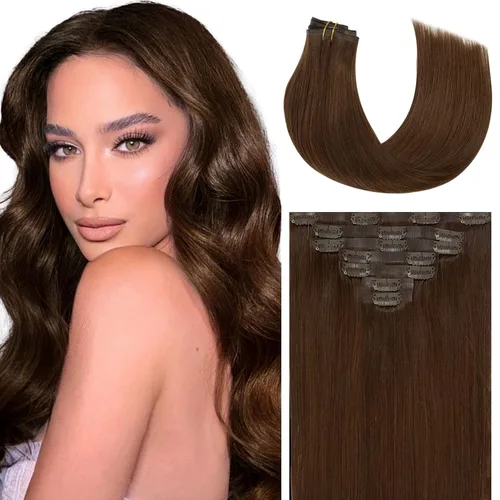 Miniatura 15 de Caliee Extensiones de cabello con pinzas de cabello humano 14 pulgadas Color 1 Negro azabache trama doble invisibles Extensiones de cabello humano