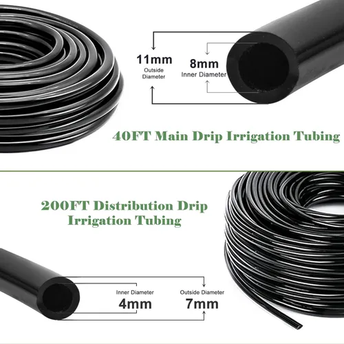 Miniatura 3 de Kit de riego por goteo de 200 pies + 40 pies, sistema de riego de jardín con tubo principal de 8/11 mm, tubo de riego de distribución de 4/7 mm