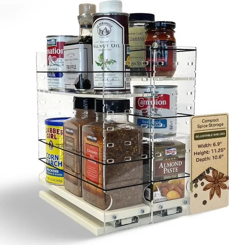 Miniatura 13 de Vertical Spice - Organizador de especias deslizante grande extraíble - 2 cajones individuales de 1 nivel - Soporte de condimentos con ruedas de alta