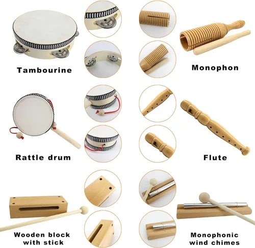 Miniatura 2 de VINJOE Juego de música de madera - Juguetes de instrumentos musicales para niños, instrumentos de percusión de madera natural, juguete