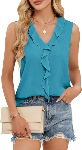 Miniatura 8 de Blooming Jelly Camiseta sin mangas con cuello en V y volantes para mujer