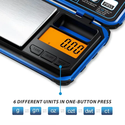Miniatura 2 de Báscula de bolsillo de precisión, 7.05 oz x 0.00 oz, báscula digital de alimentos con pantalla LCD, conversión de un solo clic, 6 unidades, mini Azul