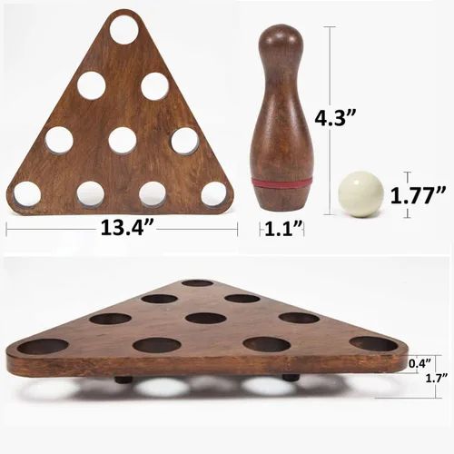 Miniatura 2 de Juego de alfileres de bolos de tejo con 10 pines de bolos de madera dura de alta calidad, bola de boliche triangular Durabel de resina y bolsa