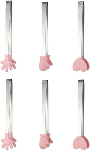 Miniatura 9 de Paquete de 2 pinzas pequeñas para servir de 6.9 pulgadas, de acero inoxidable, mini pinzas para aperitivos, patas de gato, pequeñas pinzas de bufé