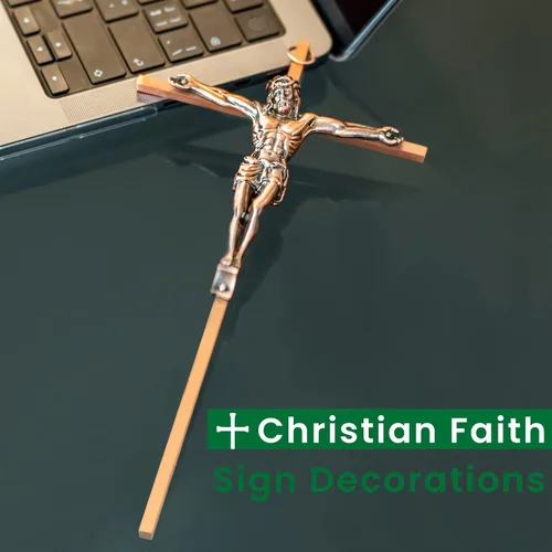 Miniatura 7 de DCCXN Cruz de metal para decoración de pared católica, cruz de pared de crucifijo de Jesucristo, cobre antiguo de 10 pulgadas