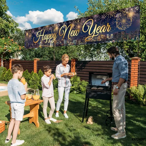 Miniatura 8 de KatchOn Cartel de Feliz Año Nuevo 2025, extragrande, 120 x 20 pulgadas Suministros para fiestas de Nochevieja 2025, decoraciones nuevas 2025