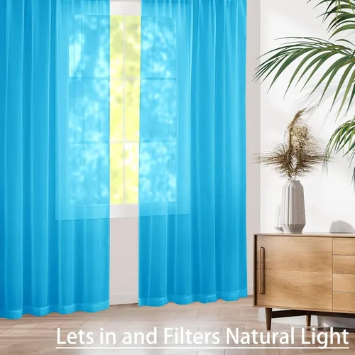 Miniatura 4 de Cortinas semitransparentes de 30 pulgadas de largo, 2 paneles con bolsillo para barra, tratamiento de ventana para sala de estar, dormitorio, Azul