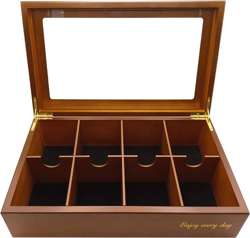 Miniatura 12 de BJOYFUL&LOVED BJL Organizador de bolsitas de té, caja de té de madera con 8 compartimentos, soporte de gran capacidad para almacenamiento, Negro