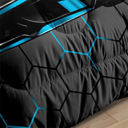Miniatura 7 de Juego de Ropa de Cama Individual para Niños con Coches de Carrera, Juego de Edredón de Tamaño Individual con Coche Deportivo Azul para Niños, Juego