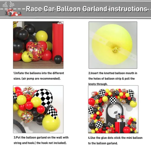 Miniatura 4 de Kit de guirnalda de globos de látex rojo, negro y amarillo, arco de globos de látex blanco y negro, bandera para baby shower, autos, camiones