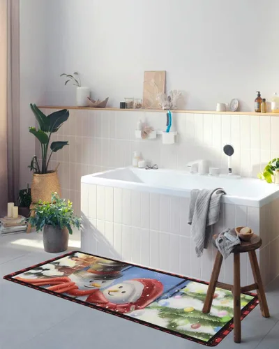 Miniatura 4 de Tapete de baño de muñeco de nieve de Navidad para bañera, tapete antideslizante de secado rápido y absorbente, tierra de diatomeas, fregadero