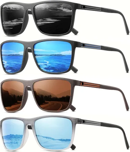 Miniatura 15 de Gafas de sol polarizadas para hombre, clásicas, ligeras, para conducir, pesca, golf, sol, protección UV 4PCS-negro+rojo+azul+lce azul-a
