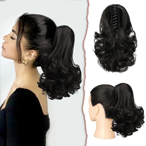 Miniatura 26 de Sofeiyan Extensión de cola de caballo de 11 pulgadas con clip de garra, extensiones de cabello con cola de caballo, cola de caballo larga y rizada