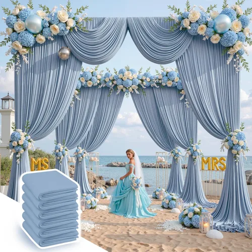 Miniatura 44 de Cortinas de telón de fondo blanco de 30 pies x 8 pies para fiestas de boda, 6 paneles de 5 pies x 8 pies, cortinas de fotografía de poliéster sin
