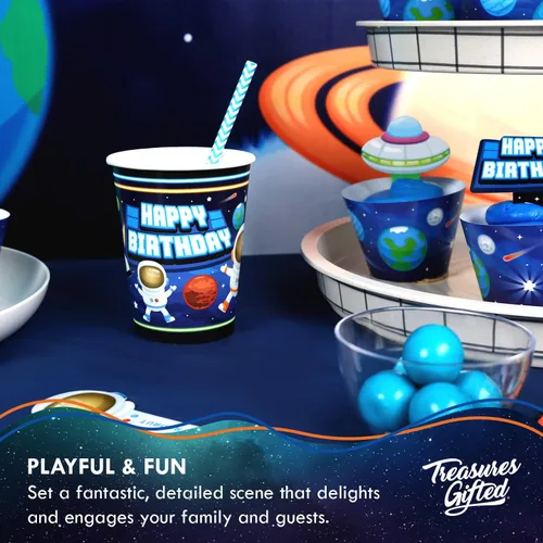 Miniatura 4 de Treasures Gifted Vasos de papel para el espacio exterior, 24 unidades, 9 onzas, decoraciones de fiesta del espacio exterior, decoraciones de fiesta