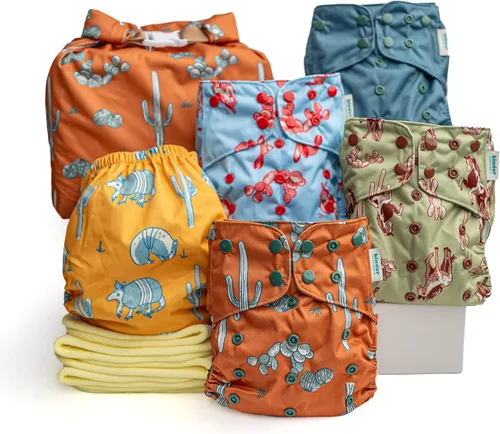 Miniatura 13 de Kinder Juego de 5 pañales de tela reutilizables para bebé, estilo bolsillo, camiseta atlética que absorbe la humedad, recién nacido a orinal 7-60