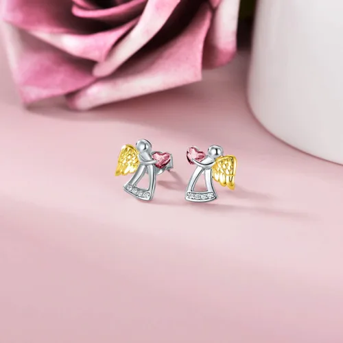 Miniatura 2 de Pendientes de plata de ley con forma de ángel de la guarda, regalo de cumpleaños, bautizo, comunión para niñas