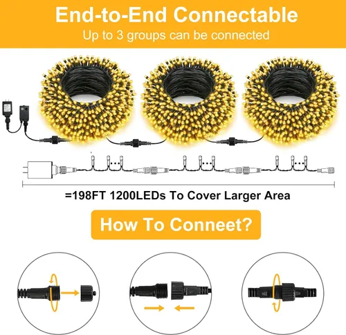 Miniatura 6 de echosari Guirnalda de 400 Luces LED de Navidad Conectables, Luces de Cadena Extra Largas de 66 Pies para Exteriores Conectables de Extremo a Extremo