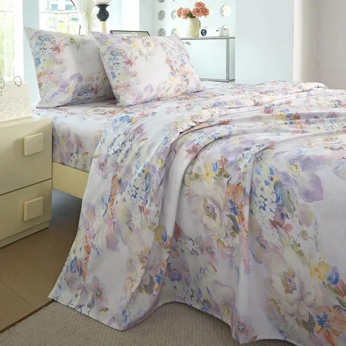 Miniatura 8 de HighBuy Juego de sábanas de tamaño individual - Sábanas frescas y transpirables de color rosa con estampado floral, juego de 3 sábanas - Sábanas