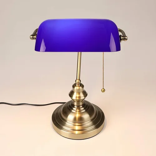 Miniatura 5 de Vintage Green Banker's Desk Lamp Antique Traditional Table with Switch Glass Adjustable Lampshade Bronze Finish E27 Blue