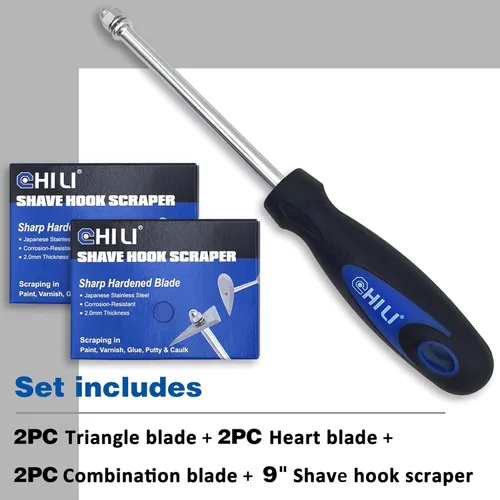 Miniatura 3 de CHILI Hand Tools - Juego de raspadores de acero inoxidable 3 en 1, removedor de pintura de madera, 9 pulgadas de longitud con cuchillas de repuesto