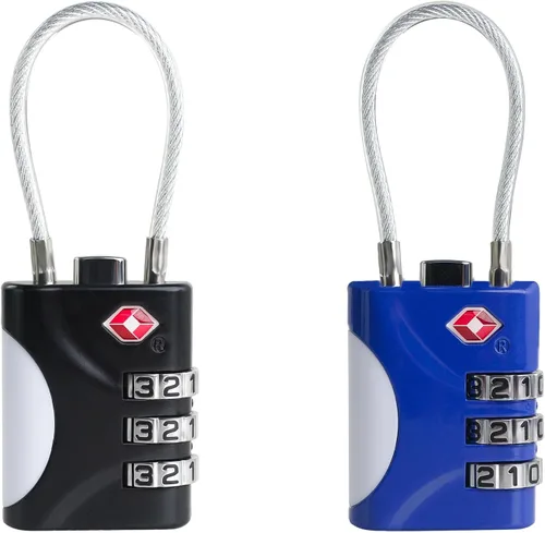 Miniatura 8 de Cerraduras TSA para equipaje, cerradura de combinación pequeña con cable, cerraduras de equipaje aprobadas por la TSA, cerradura combinada para Negro