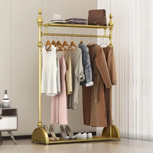 Miniatura 6 de Perchero de Ropa Dorado, Perchero de Ropa Industrial para Colgar Ropa con Estantes Dobles Independiente Multifuncional de Servicio Pesado Perchero