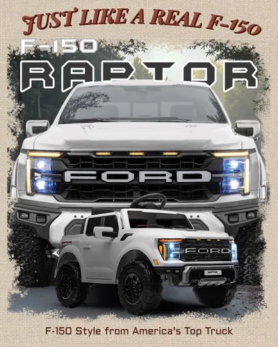 Miniatura 2 de First Ride On Ford F-150 Raptor con Licencia - Camión de Paseo para Niños de 12V, Juguetes de Montar para Niños Pequeños con Control Remoto, Blanco