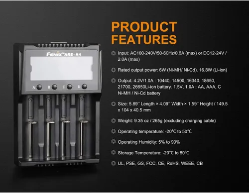 Miniatura 6 de FENIX are-Cargador de batería inteligente multifuncional A4 para baterías recargables populares (18650, 21700, 16340) con organizador