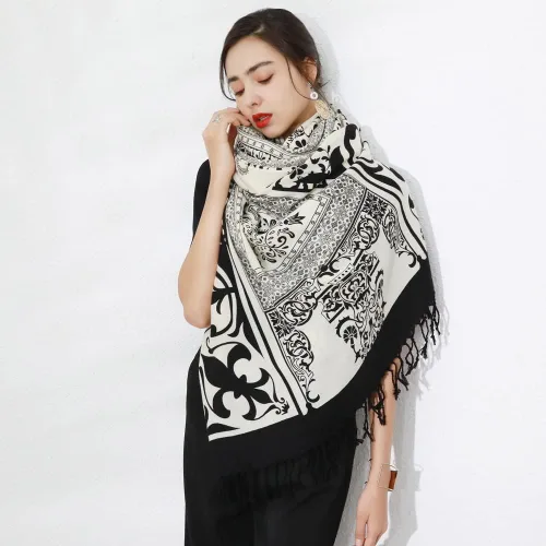 Miniatura 37 de DANA XU Manta de pashmina extragrande 100% de lana merina, bufanda de viaje, bufanda de cachemira para mujer, otoño e invierno, chal de gran