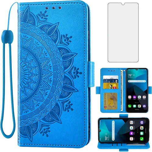Asuwish Compatible con LG Premier Pro Plus 6.1 pulgadas, Harmony 4/K40S/K41 Funda tipo cartera de vidrio templado, protector de pantalla, tarjetero