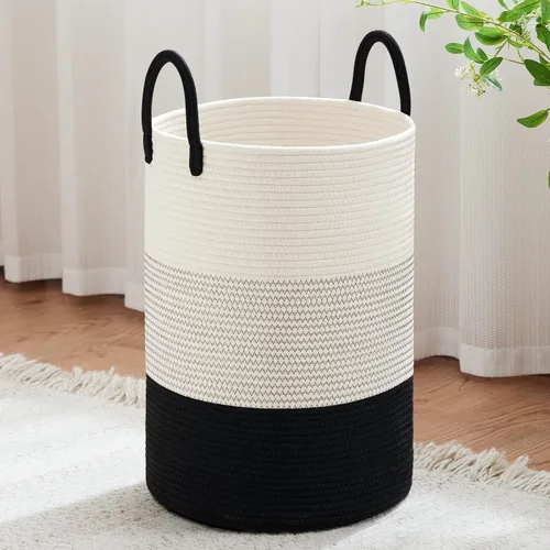 Miniatura 47 de VIPOSCO Cesta de lavandería grande, cesta de almacenamiento de cuerda tejida alta para mantas, juguetes, ropa sucia en la sala de estar, baño, Rayas