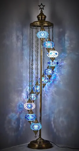 Miniatura 9 de DEMMEX Lámpara de pie con mosaico turco marroquí de 11 globos, 7 pies de alto, estilo Tiffany, lámpara decorativa bohemia con globos coloridos