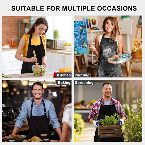 Miniatura 7 de Delantal ajustable, paquete de 2 delantales con 2 bolsillos, delantales de cocina para hombres y mujeres, para barbacoa al aire libre, hornear