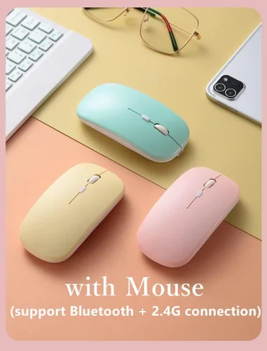 Miniatura 4 de Funda de teclado para iPad mini (A17 Pro) 2024, iPad mini 6ª generación, funda de teclado con mouse Bluetooth, llave redonda, bonita funda de Púrpura
