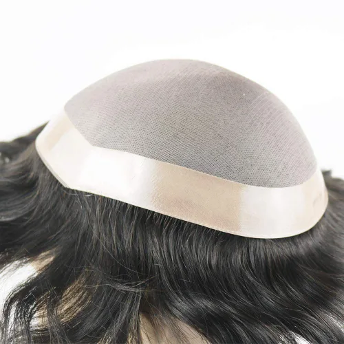 Miniatura 5 de SIMBEAUTY Toupee duradero para hombres, sistema de cabello humano de repuesto fino monofilamento, monofilamento de piel de polietileno NPU alrededor