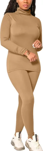 Miniatura 2 de Mokoru Conjunto deportivo de 2 piezas para mujer, camiseta de manga larga con cuello alto, pantalones de entrenamiento