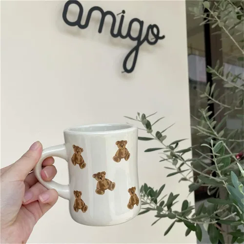 Miniatura 5 de Tazas de Café de Cerámica para Mujeres y Niñas, Tazas de Oso de Dibujos Animados en Crema Blanca, Taza de Agua 350ML/12OZ. Linda Taza de Café