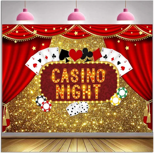 Miniatura 12 de Telones de fondo de fotografía Bokeh con purpurina dorada de Las Vegas, 5 x 3 pies, vinilo de casino, dados de póquer nocturno, cortinas rojas