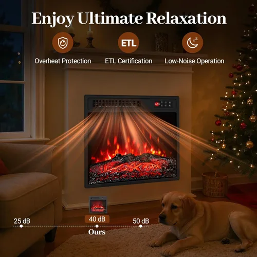 Miniatura 7 de Tangkula Calentador eléctrico de chimenea de 18 pulgadas, inserto de chimenea empotrado con llama regulable de 7 colores, calefacción de 750 W/1500